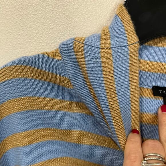 Talbots Metallic Stripe Turtleneck Sweater L Blue Tan Knit Winter Classic Preppy - Picture 5 of 9
